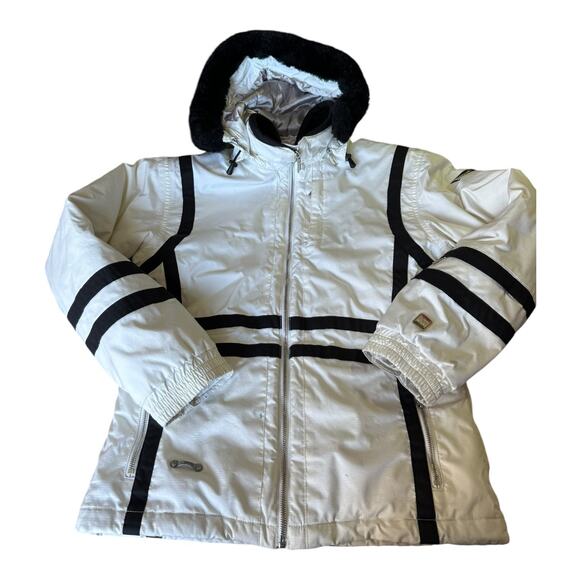 Spyder For Girls white & black ski snowboard coat removable fur hood aged 12-14 - Picture 14 of 15